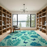 Mint Green Blue Flower Butterfly Leaf Area Rug