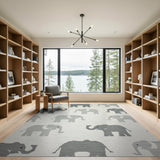 Whimsical Grey Elephant Kids Area Rug