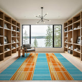 Modern Geometric Striped Area Rug in Blue Teal Orange