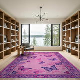 Pink Butterfly Floral Area Rug