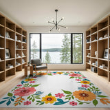 Multi-color and Patterns Vibrant Floral Border Area Rug