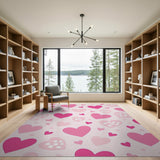 Playful Pink Hearts Polka Dot Area Rug