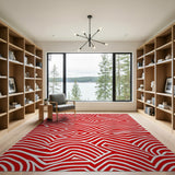 Red Bold Red Geometric Wave Area Rug
