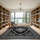 Traditional Persian Elegant Black White Persian Medallion Area Rug