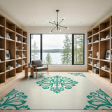 Blue and Teal Teal Damask Floral Area Rug