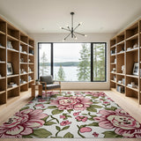 Whimsical Pink Peony Floral Area Rug