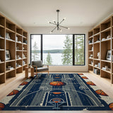Distressed Vintage Basketball Court Area Rug
