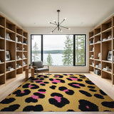 Hot Pink Leopard Print on Golden Yellow Rug