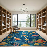 Playful Sea Turtles Ocean Kids Area Rug