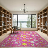 Vibrant Pink Daisy Floral Area Rug