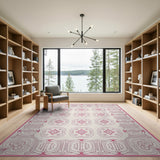 Pink Traditional Persian Ornate Pink Floral Medallion Persian Rug