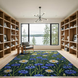 Cornflower Blue Daisy Floral Area Rug