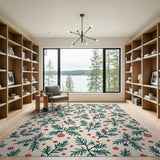 Cream Fir Branches Red Ornaments Stars Pattern Area Rug