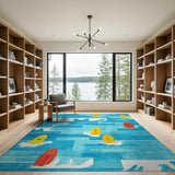 Smiling Surfboards on Blue Waves Area Rug