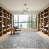 Modern Wavy Contour Lines Area Rug - Black White