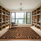 Orange Labyrinth Maze Geometric Rug