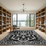 Traditional Persian Black and White Ornate Black White Persian Medallion Area Rug