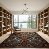 Ornate Teal Rust Quatrefoil Area Rug