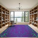 Ornate Purple Teal Floral Swirl Area Rug
