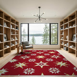 Red Gold Snowflake Star Pattern Area Rug