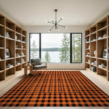 Bold Orange Black Plaid Check Area Rug