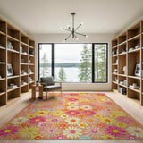 Floral Vintage Vibrant Pink Yellow Daisy Floral Area Rug