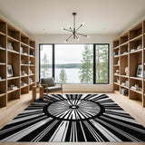 Bold Black White Sunburst Geometric Area Rug