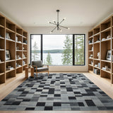 Modern Grey Geometric Patchwork Area Rug