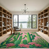 Vibrant Pink Cactus Oasis Area Rug