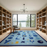 Playful Blue Alphabet Kids Cartoon Rug