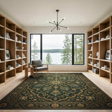 Emerald Persian Floral Area Rug with Gold Borders