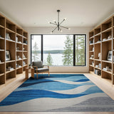 Cascading Blue Waves Geometric Area Rug