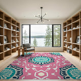 Pink Teal Mandala Persian Area Rug