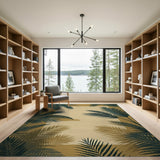 Coastal Palm Frond Area Rug in Green Beige