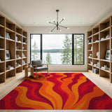 Fiery Red Orange Abstract Wave Area Rug