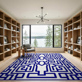 Intricate Blue Labyrinth Maze Area Rug
