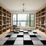 Abstract Black White Grid Area Rug