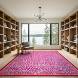 Pink Glitch Typography Area Rug with Red Border
