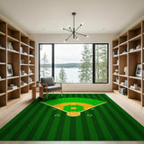 Kids Cartoon Green Baseball Field Area Rug