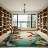 Koi Fish Lotus Pond Vintage Area Rug
