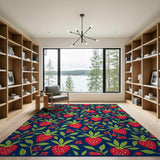 Multi-color and Patterns Navy Strawberry Fruit Pattern Area Rug