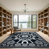 Mandala Black White Geometric Area Rug