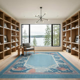 Teal Coastal Coral Fish Border Area Rug