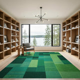 Vibrant Green Geometric Block Area Rug
