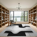 ODIKA Modern Abstract Black and White Washable Area Rug - Low Pile & Non-Slip