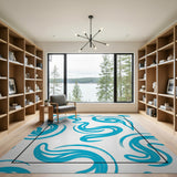 Blue and Teal Abstract Area Blue Swirl Abstract Area Rug