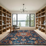 Traditional Persian Navy Blue Persian Floral Medallion Rug