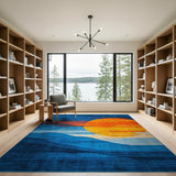 Geometric Blue Sunset Sun Over Mountains Rug