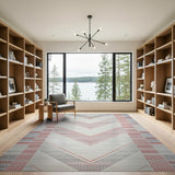 Grey Red Chevron Geometric Area Rug