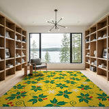 Festive Yellow Holly Berry Snowflake Area Rug